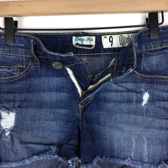INDIGO REIN Jean Shorts Cut Off Distressed Raw Hem Stretch Denim Size 9 Juniors - Picture 3 of 12